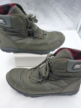 SOREL Whitney Short Lace Waterproof Winter Snow Boots Women Size 11 Olive Green